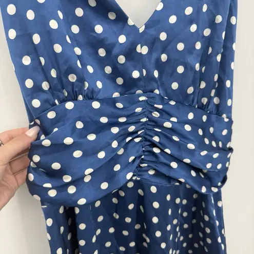 Jessica Howard Blue Satin Polka Dot Halter Dress Midi Size 14 Y2k Formal