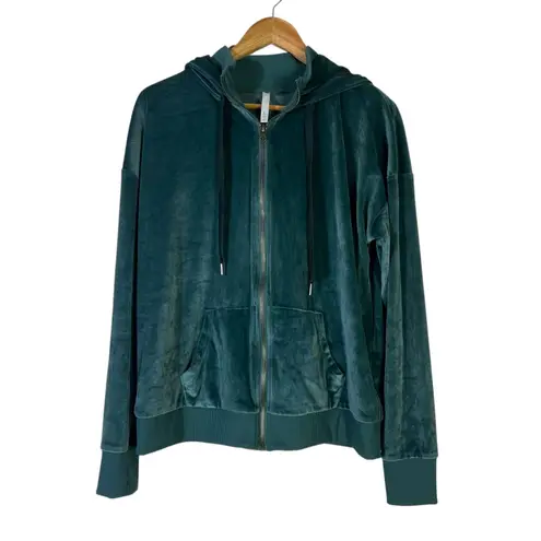 Cozy Plush Velvet Zip Hoodie Jacket Womens L Green Lounge Casual Y2K Cool Girl Size L