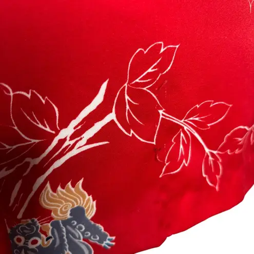 Vintage 70s Tori Richard Honolulu Red Dragon Mandarin Asian Tunic Top Medium