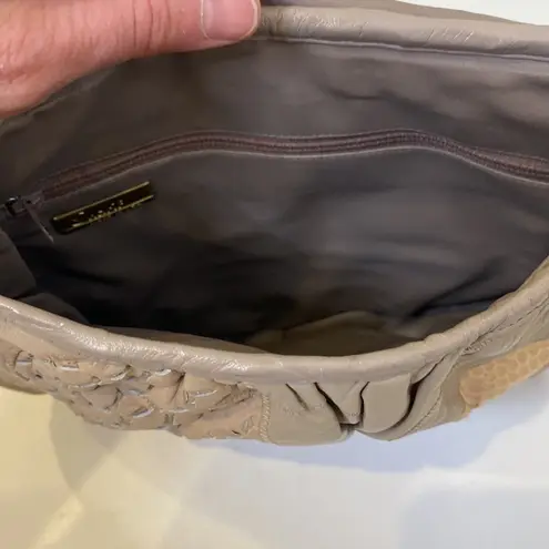 Sharif Crossbody Purse Snap Closure Tassel Leather Snakeskin EUC Gray Beige