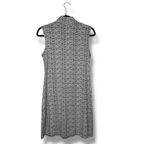 Ibkül Women's Sleeveless Mock Neck Golf Dress Black White Geometric S