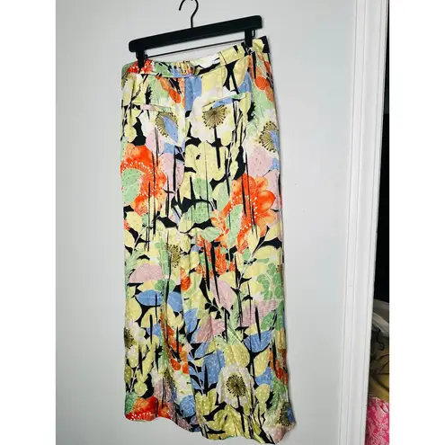 Equipment Yellow Green Silk Tropical Wide Leg Flowy Trousers Pants Size 8