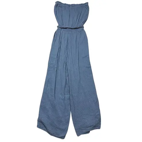Evereve Women's Strapless Riley Gauze Jumpsuit Size M Lake Blue Summer Casual