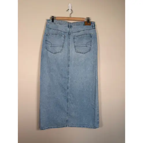 American Eagle  Low Rise Womens Light Wash Denim Maxi Skirt With Slit y2K Size 8