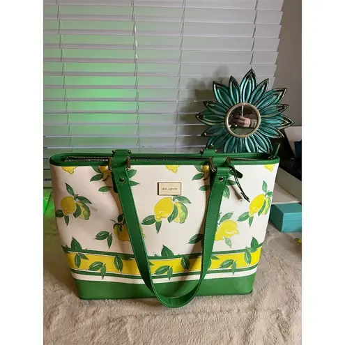 St. John Women's Lemon Print Tote Bag with Green Accents and Zip Closure