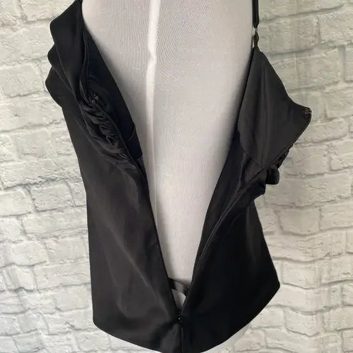 The Limited women M satin ruche front sleeveless blouse black