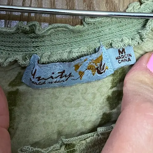 Vanity Green Puff Sleeve Ruched Blouse Size M