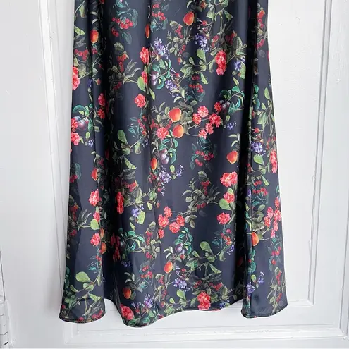 Finders Keepers • Nina Dress black floral satin ruched cut out slip cinched midi