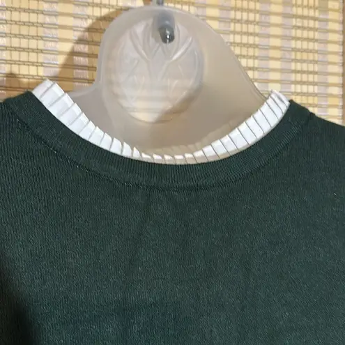 Vila Milano Dark Forest Green Sweater With White Faux Shirt Collar Cuffs Medium