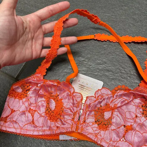 Savage X Fenty Perfect Poppies Lace Bralette Small Pink Orange Romantic Delicate