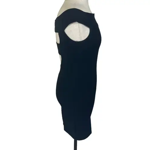 Strappy back black bodycon dress by Hottie, ladies small off shoulder mini