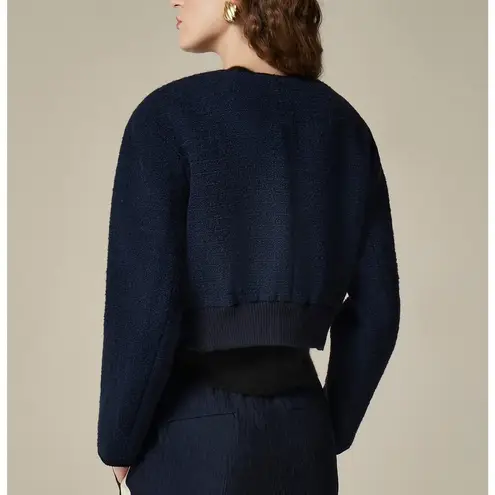 J.Crew  Tweed Bomber Lady Jacket Navy Wool Blend Preppy Cropped Relaxed US 12 NWT