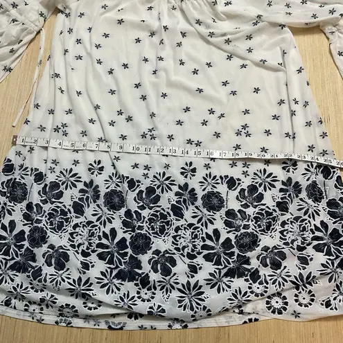 Siren Lily Dress Blue White Floral Motif Size 1X Bell Sleeve Midi Dress Fairy