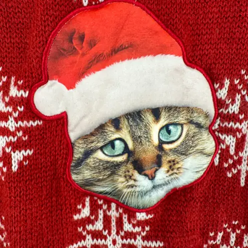 Boutique Ugly Christmas Sweater Funny Cats With Santa Hats Red Winter Holiday XL