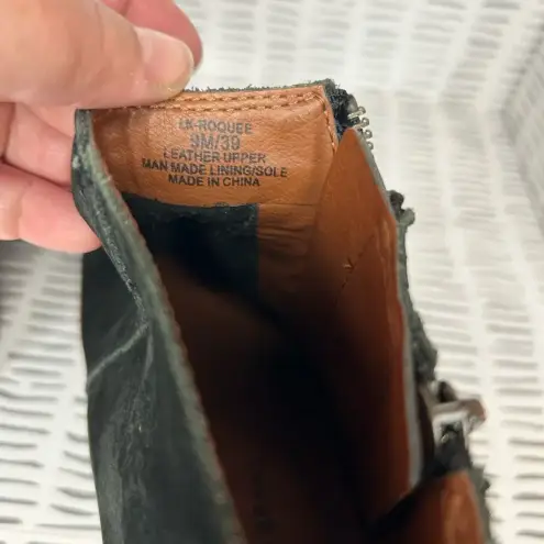 Lucky Brand  LK-Roquee Nubuck Leather Double Zipper Black Ankle Boots‎ size 9