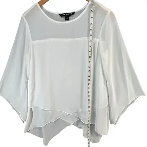 Sharagano Blouse Womens S White Bell Slit Sleeve Asymmetric Layers Modern Fairy