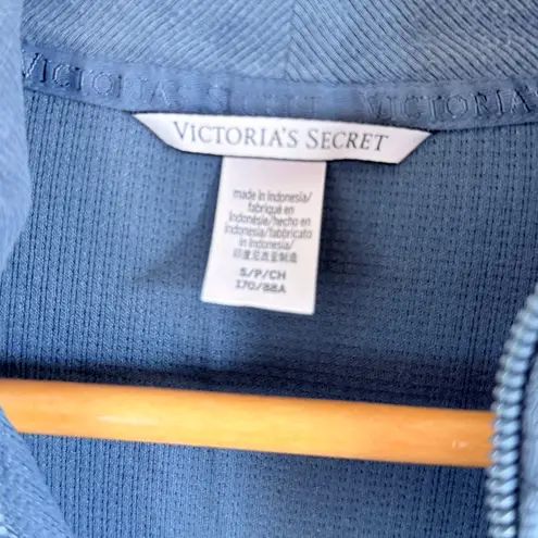 Victoria Secret Waffle Knit Quarter Zip Pullover Top Blue