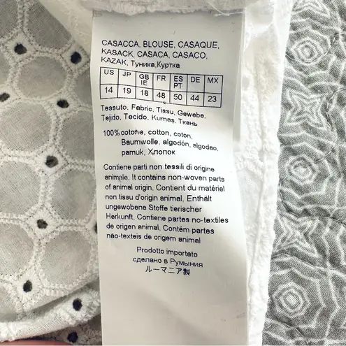 Marina Sport Oversized White Eyelet Boxy Button Up Dolman Sleeve Shirt Size 14