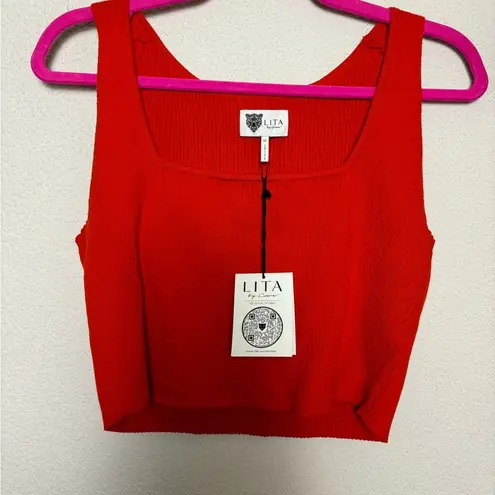 NWT LITA by Ciara Fiery Red Ribbed Organic Cotton Knit Square Neck Crop Tank XL