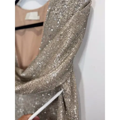 The Jetset Diaries Dress Gold Oasis Allover Sequin Plunge V Neck Evening Medium