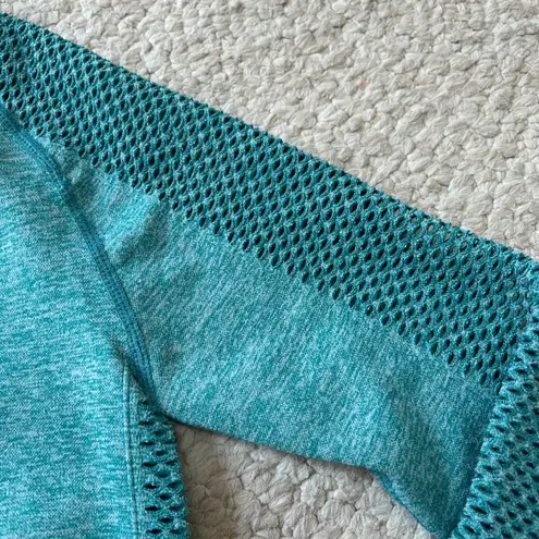 teal long sleevem high neck, crop top womens size small Green