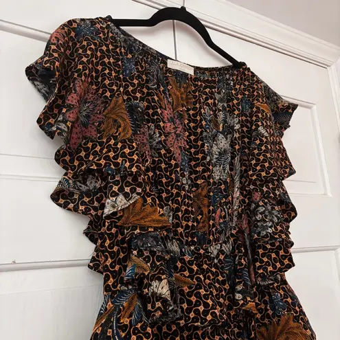 Ulla Johnson Ayla Dress Gerbera Print Ruffle 100% Silk Size 6 Ruffle Mini Dress