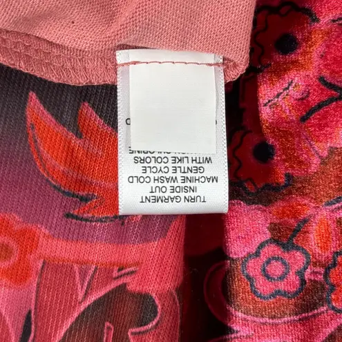 One World Velvet Tunic Top Pink Red Floral Print Long Sleeve Casual Size Small