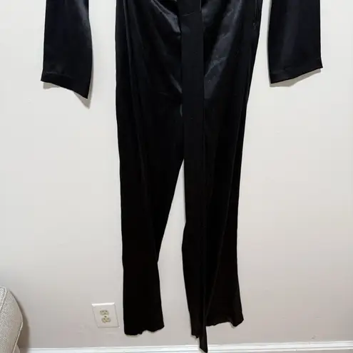 AREA NYC NWT Cassidy Black Silk Satin Crossover Front Jumpsuit Size 4