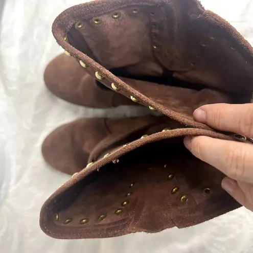 INC ‎ Brown Suede Gold Studded Boots with Buckle Size 9M