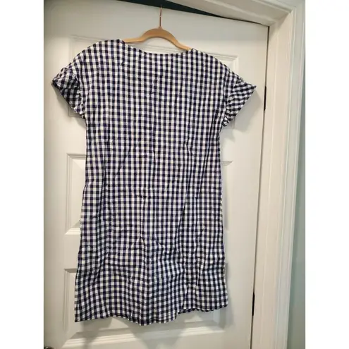 Tabitha Webb Navy Blue Gingham Check Ruffle Sleeve Shift Dress. A19