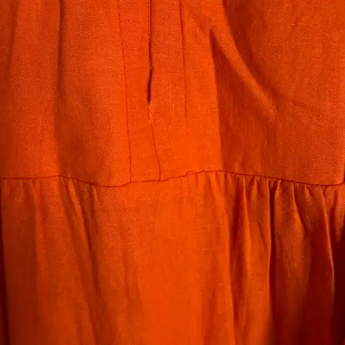 Farm Rio Orange Smocked Linen Blend Sleeveless Resort Midi Sun Dress Size Small