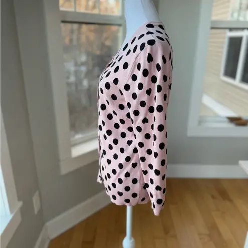 Cable & Gauge Valentines Day Pink Black Heart Polka Dot Cardigan Sweater Medium