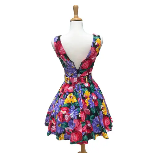All that jazz VTG Floral Mini Dress Sz SM Multicolored Bold Belted Fit and Flare