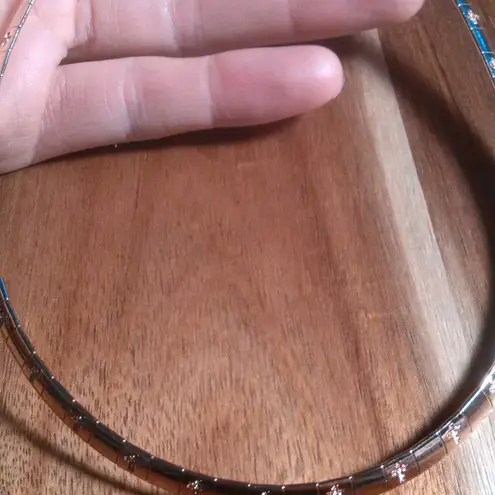 Omega Cross Pattern Collar Ion Plated Rose Gold Over Stainless Steel Necklace