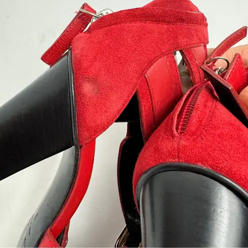 Balmain Giuseppe Zanotti For Red Suede Buckle Strappy Sandals Size 38