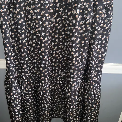 Prairie Midi Short Sleeve Flowy Peach & White Floral Black Button Front Dress L Size L