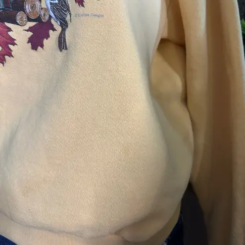 Vintage Endless Designs Fall Autumn Bird Squirrel Grannycore Yellow Sweatshirt Size L