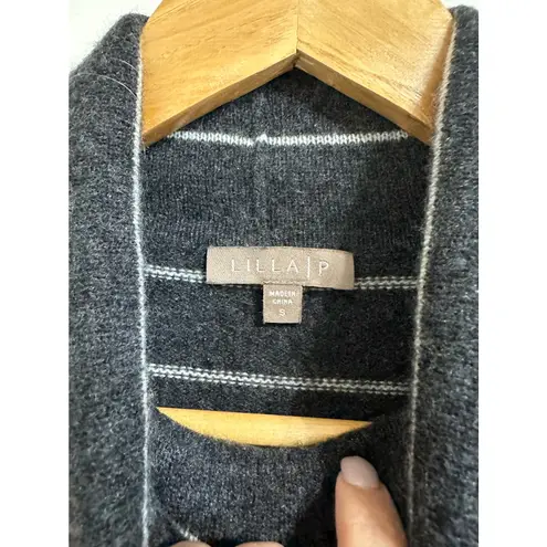 Lilla P striped cashmere turtleneck grey white sweater size Small Gray