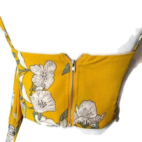 Goodnight Macaroon Crop Top Size S Yellow Floral Self Tie BOHO Chic Tropical