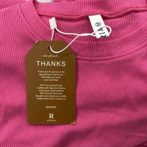 NWT Reoria Size M Barbie Pink Scoop Neck Short Sleeve Ribbed Bodycon Maxi Dress Size M