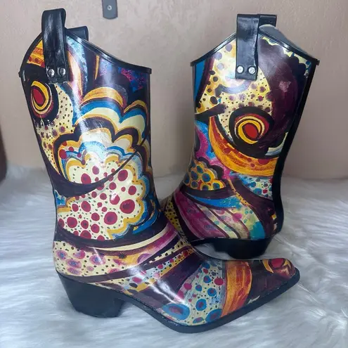 Nomad Yippy - Turquoise Monet Rubber Cowboy Boots Size 9