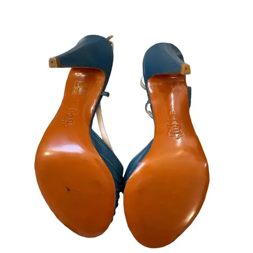 Patricia Blanchet Blue & Light Gold Art Deco Slingback Size 37/ US 6.5