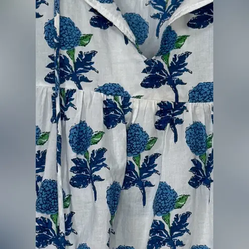 THML Floral Boho Cottage Tassel Top Floral Hydraganea Puff Sleeve Blue M