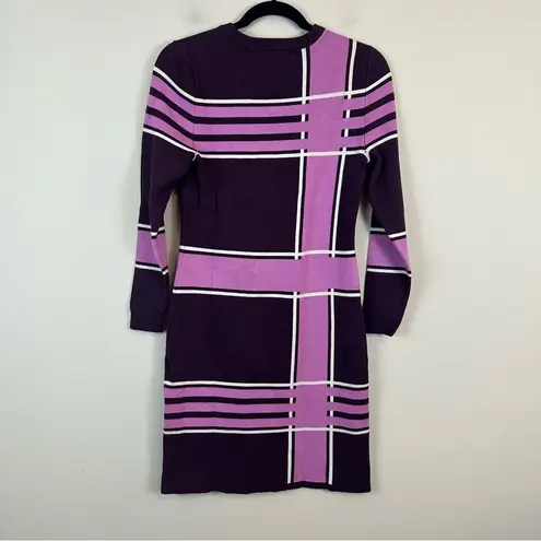 Eva Mendes New York & Co | Sweater Dress Bodycon Purple Burgundy Plaid Size XS