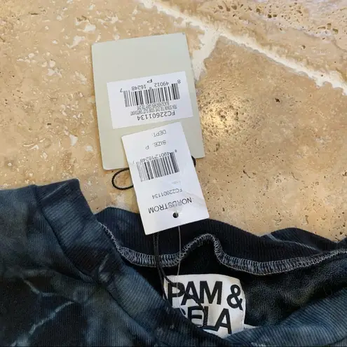 Pam & Gela NWT Tie Dye Tie Side Sweatshirt Black P Blue Open Side Athletic
