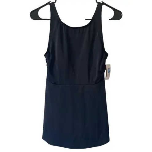 NEW LAND'S END Adjustable Flutter Tankini Top Size Small Black Sporty Modest