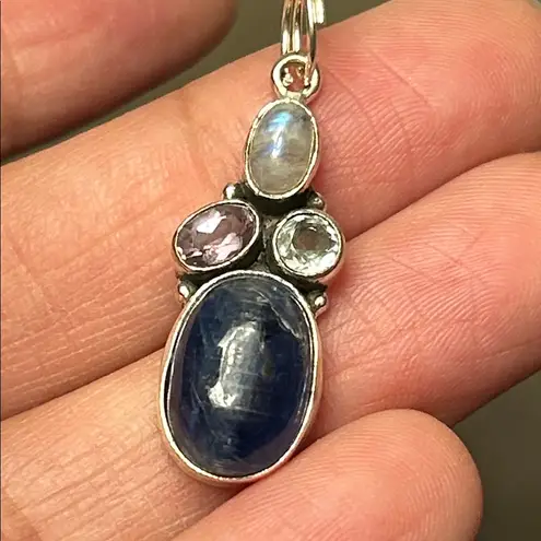 NWT Blue Kyanite + Labradorite + Amethyst + Blue Topaz Silver Pendant *