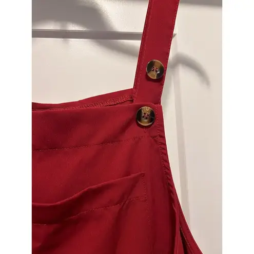 Women's Bib Overalls Sleeveless Loose Wide Leg Jumpsuits Rompers Pockets Size XL Red