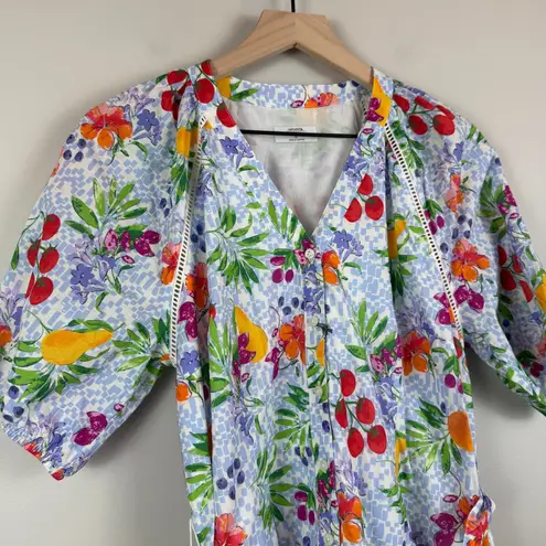 UNTUCKit for Her Sierra Dress Women's 6 White Blue Fruit Print Puff Sleeve NWT