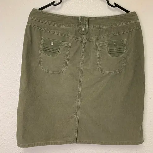 Talbots Corduroy Mini Pencil Skirt Womens Sz 12 Olive Green Pockets